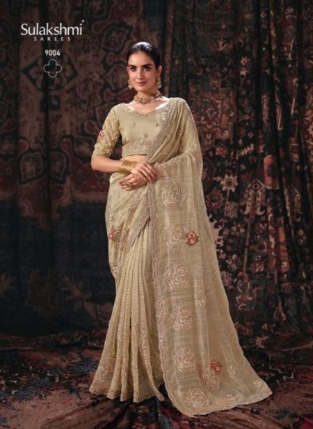 Golden Colour Isha By Sulakshmi Lining Salsa Fabric Designer Saree 9004